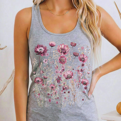 Tank Top Heather Grey / XS Wildflower Maroon Floral Women's Racerback Tank Top The Mystic Eden