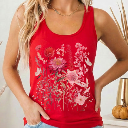 Tank Top Pink Floral Wildflower & Butterfly Women's Lightweight Racerback Tank Top The Mystic Eden