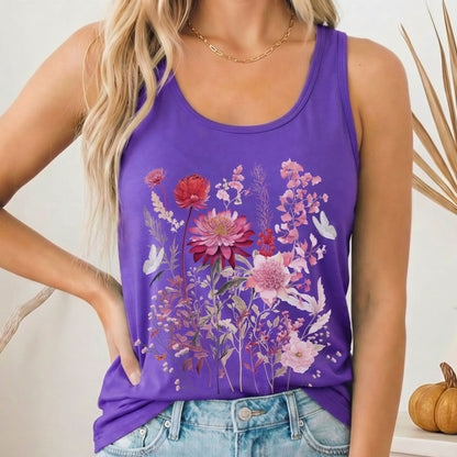 Tank Top Pink Floral Wildflower & Butterfly Women's Lightweight Racerback Tank Top The Mystic Eden