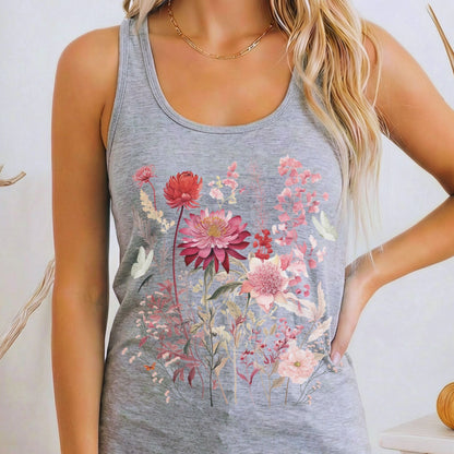 Tank Top Pink Floral Wildflower & Butterfly Women's Lightweight Racerback Tank Top The Mystic Eden