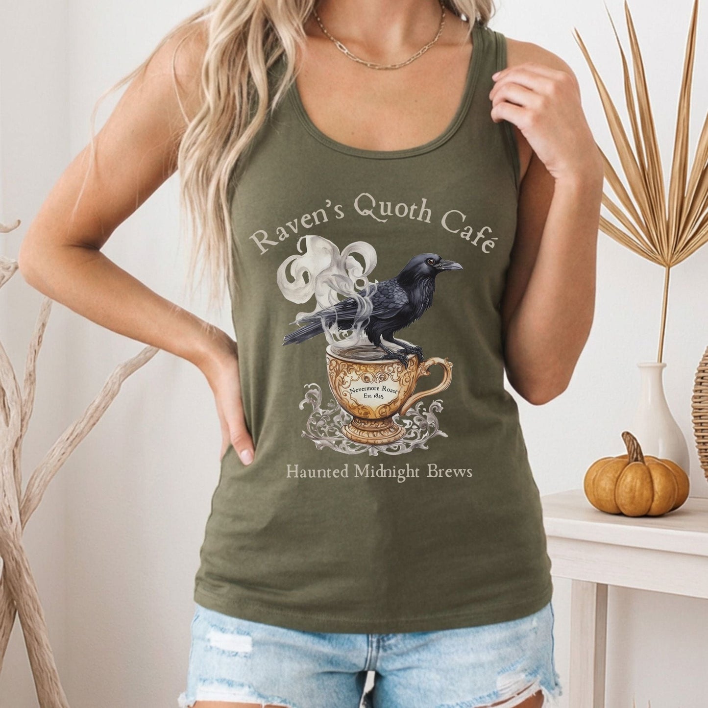 Tank Top Raven Quoth Cafe Haunted Midnight Brews Poe Women's Racerback Tank Top The Mystic Eden