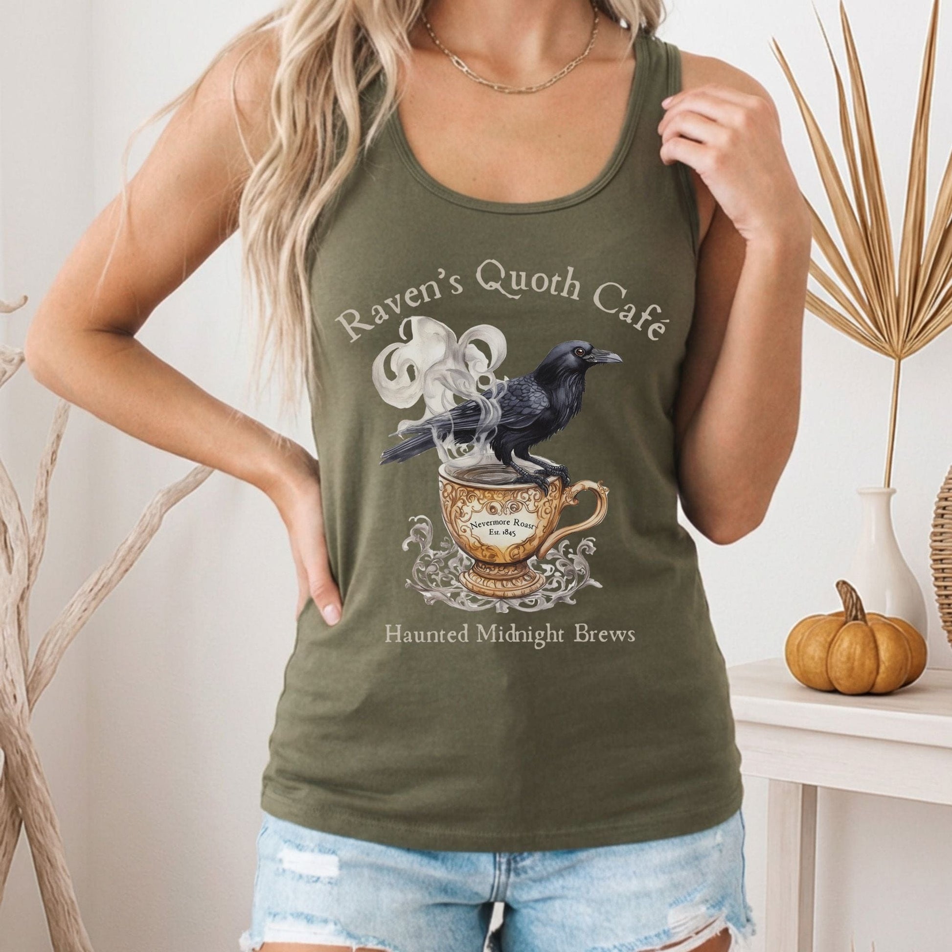 Tank Top Raven Quoth Cafe Haunted Midnight Brews Poe Women's Racerback Tank Top The Mystic Eden