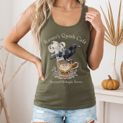 Tank Top Raven Quoth Cafe Haunted Midnight Brews Poe Women's Racerback Tank Top The Mystic Eden