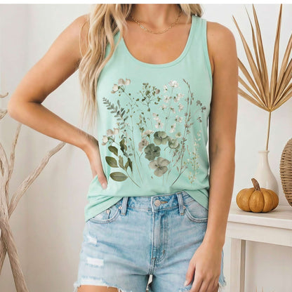 Tank Top Sage and White Wildflower Lightweight Women's Racerback Tank The Mystic Eden