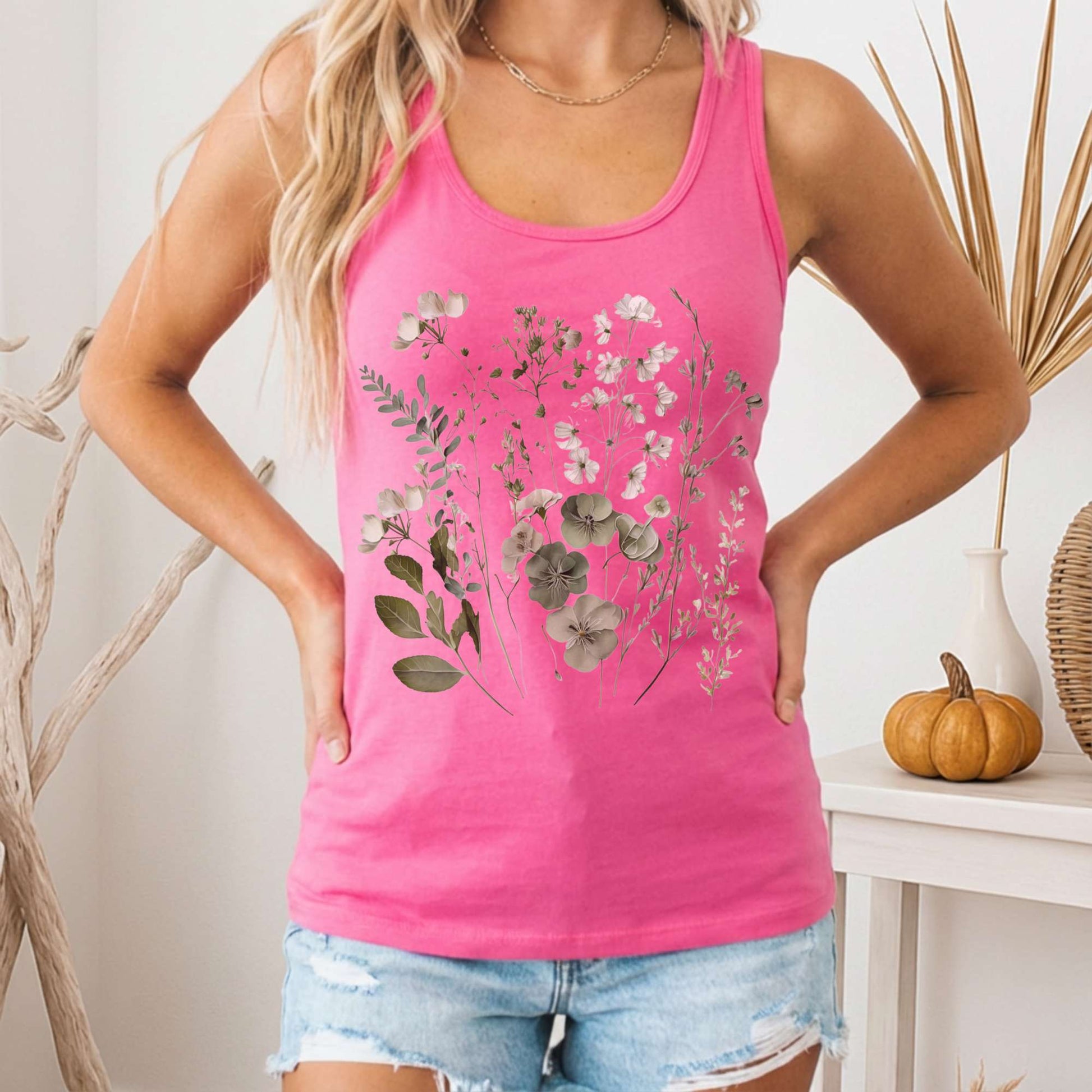 Tank Top Sage and White Wildflower Lightweight Women's Racerback Tank The Mystic Eden