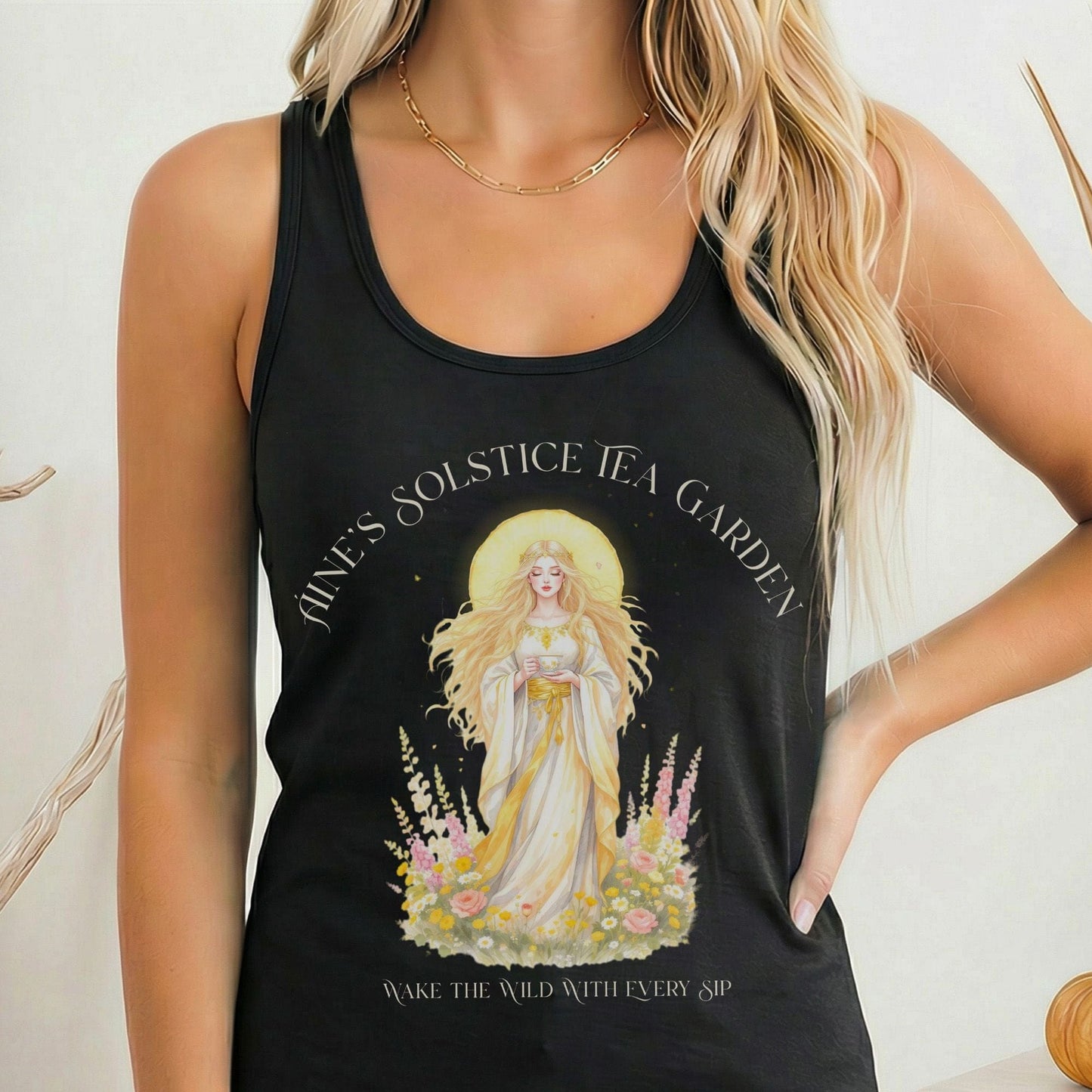 Tank Top Solid Black / XS Áine's Solstice Tea Garden Radiant Goddess Women's Lightweight Tank Top The Mystic Eden