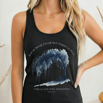 Tank Top Solid Black / XS And So Being Young Edgar Allan Poe Women's Racerback Tank Top The Mystic Eden