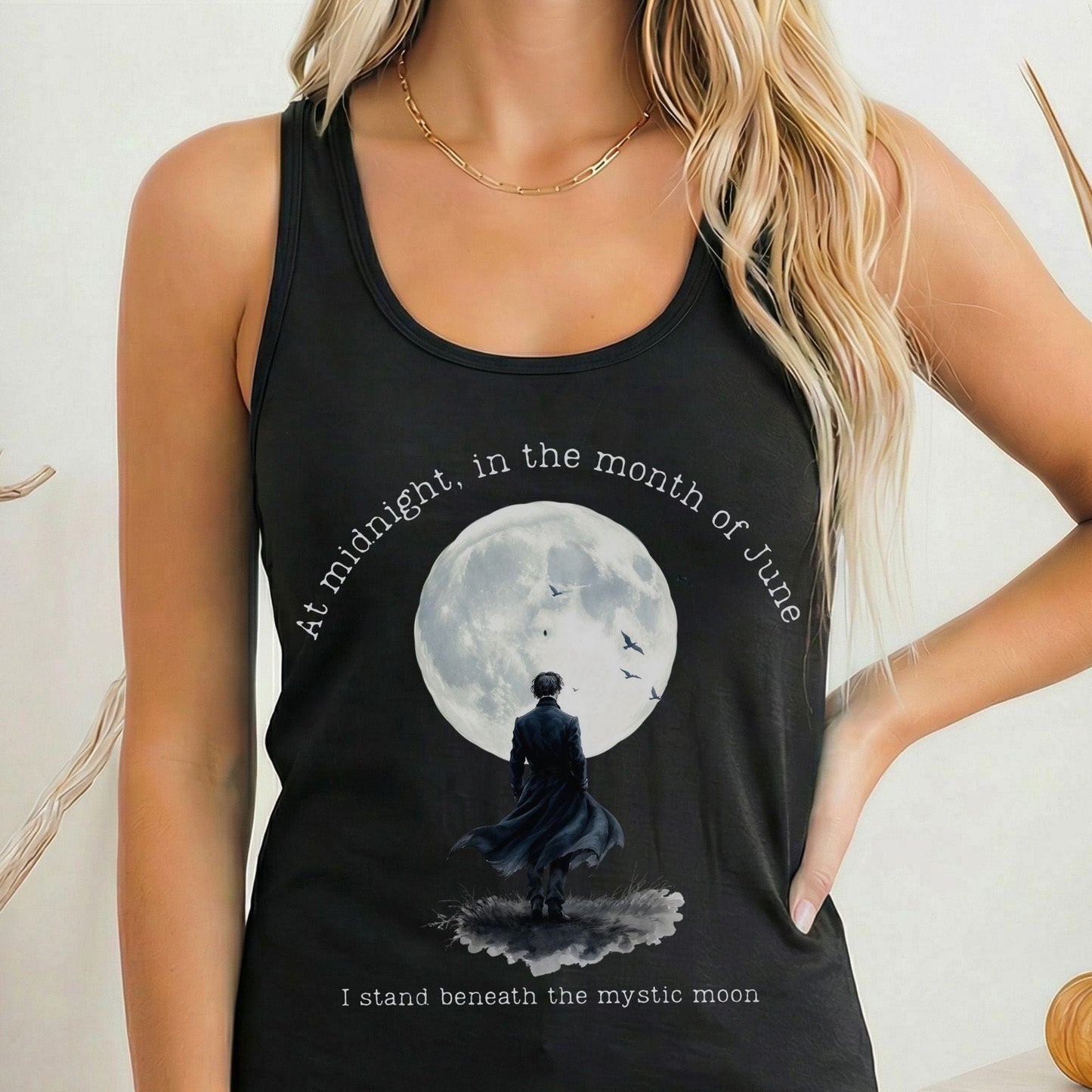 Tank Top Solid Black / XS At midnight in June Mystic Moon Scene Women's Lightweight Tank Top The Mystic Eden