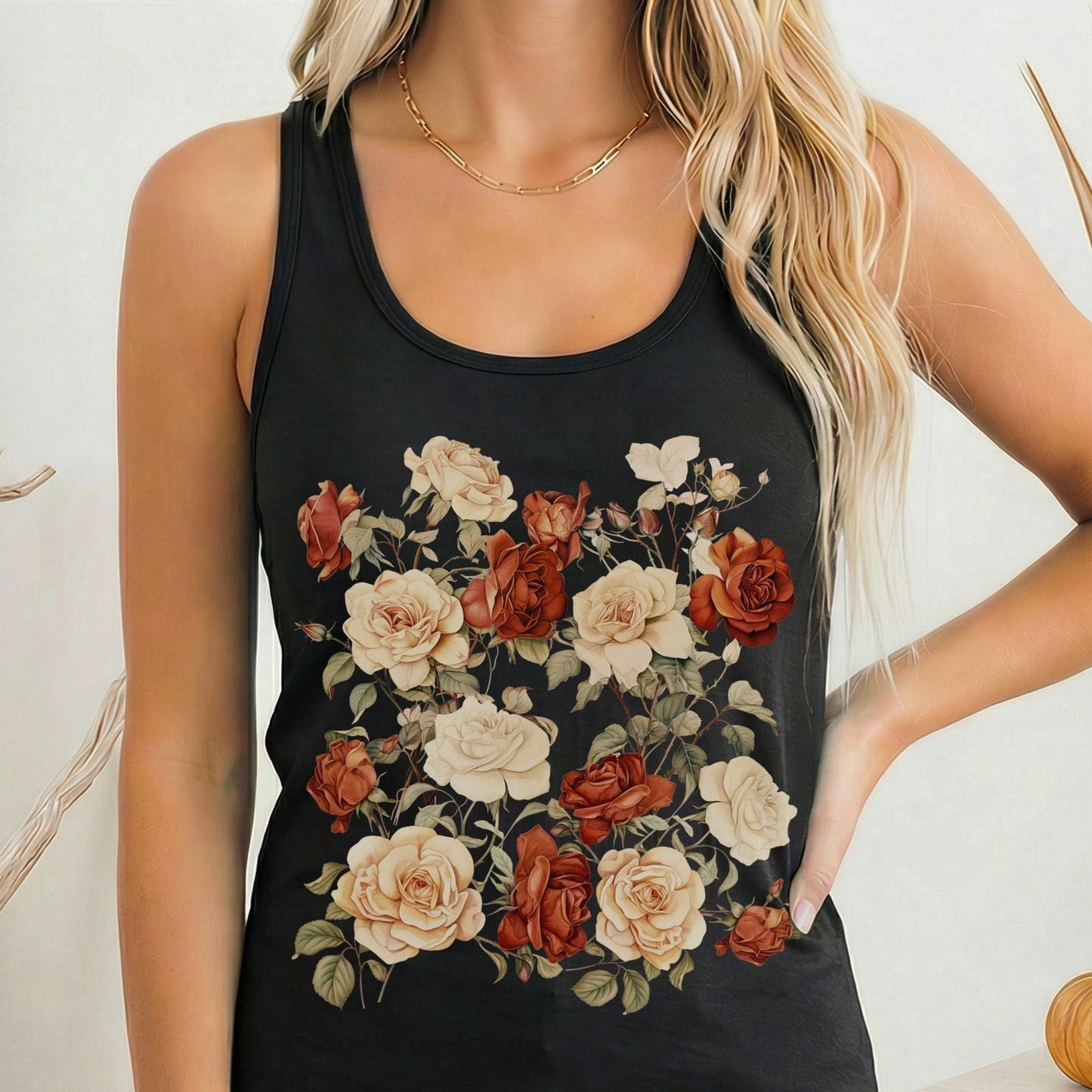 Tank Top Solid Black / XS Dark Academia Roses Women's Racerback Tank Top The Mystic Eden