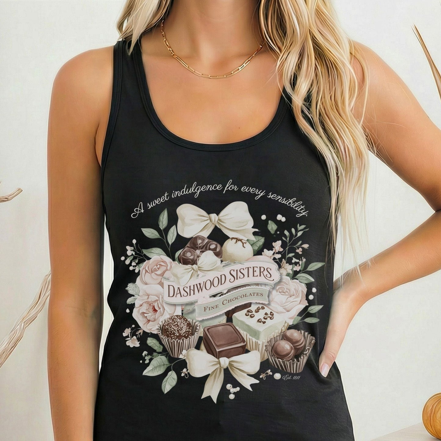 Tank Top Solid Black / XS Dashwood Sisters Fine Chocolates Sense and Sensibility Women's Racerback Tank Top The Mystic Eden