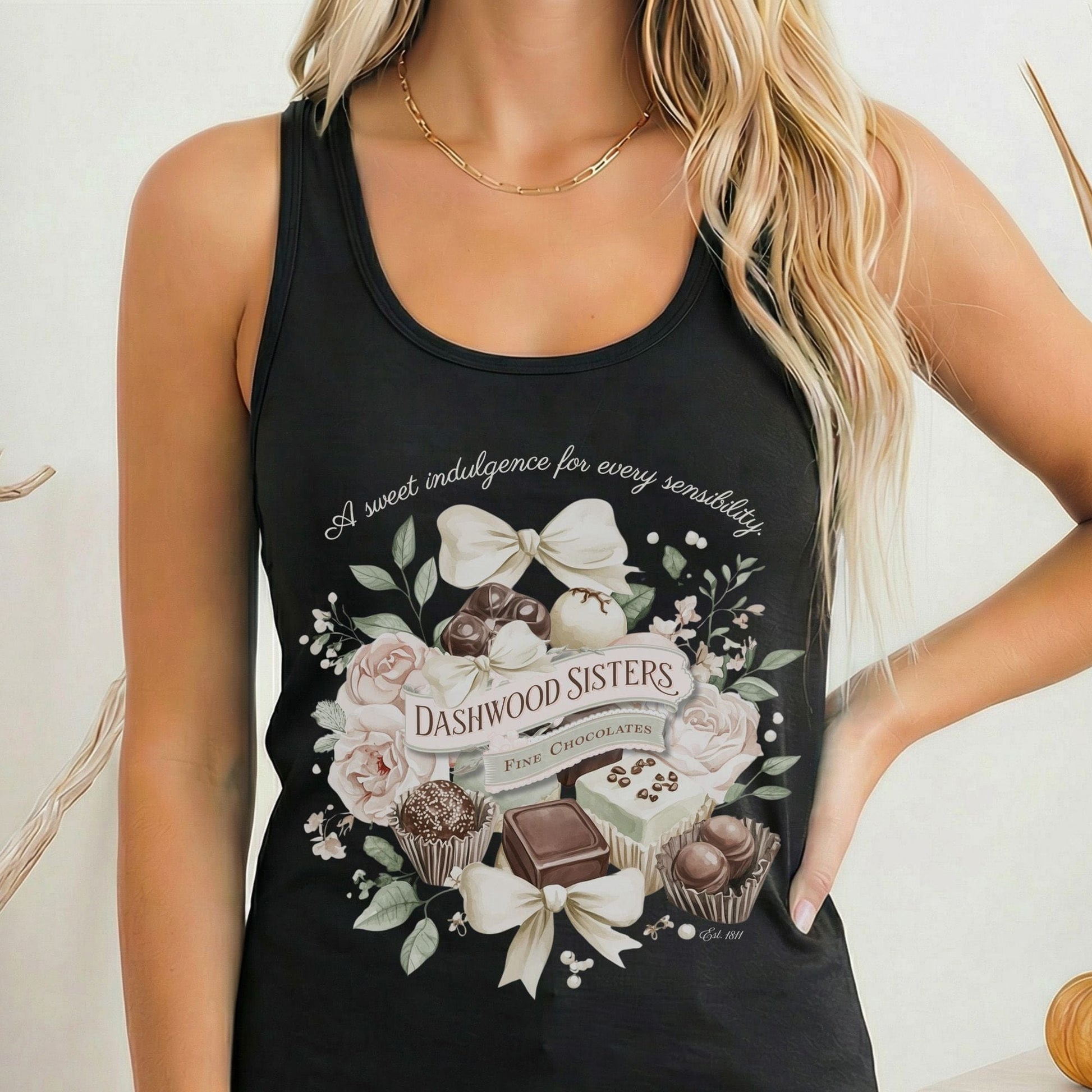 Tank Top Solid Black / XS Dashwood Sisters Fine Chocolates Sense and Sensibility Women's Racerback Tank Top The Mystic Eden