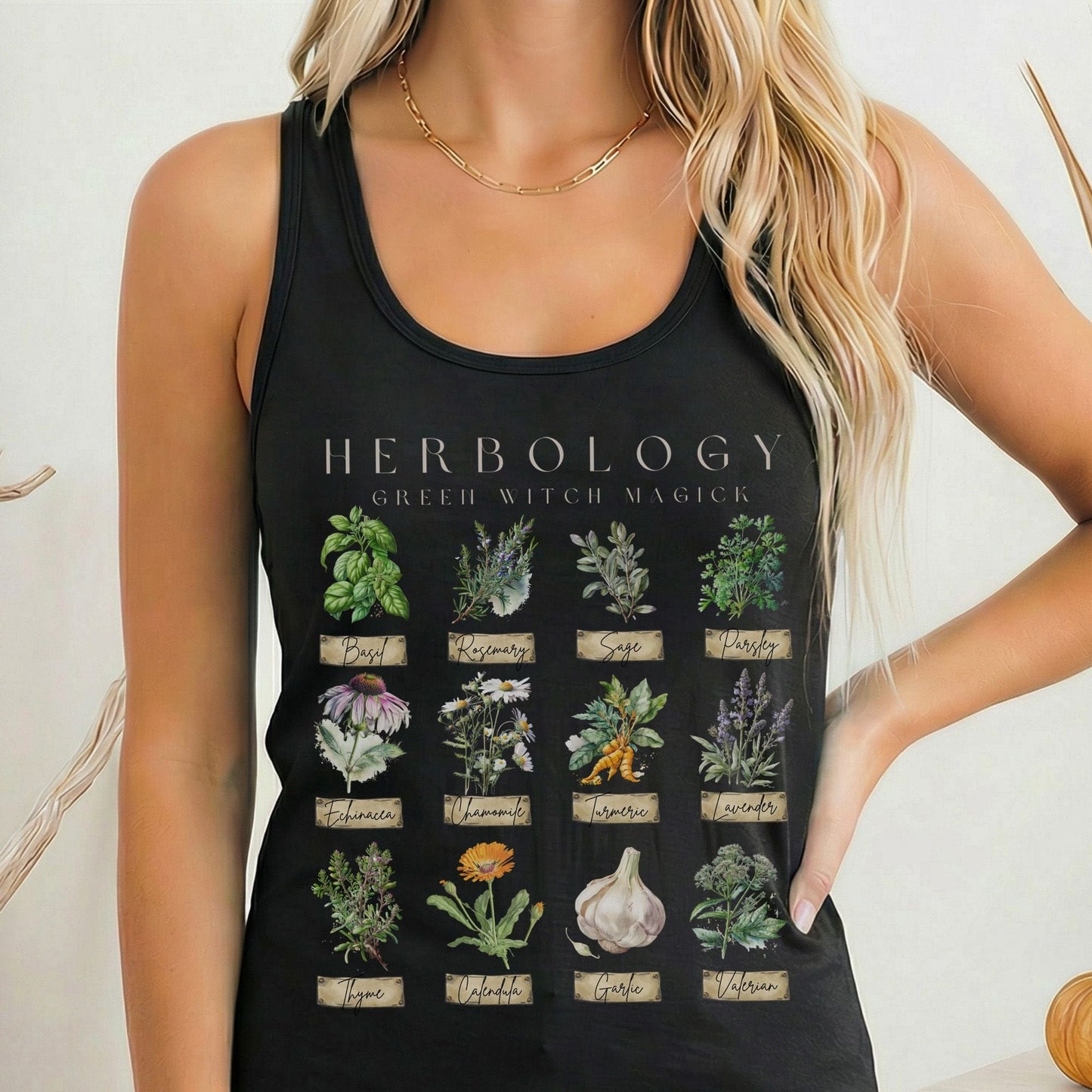 Tank Top Solid Black / XS Herbology Green Witch Women's Racerback Tank Top The Mystic Eden
