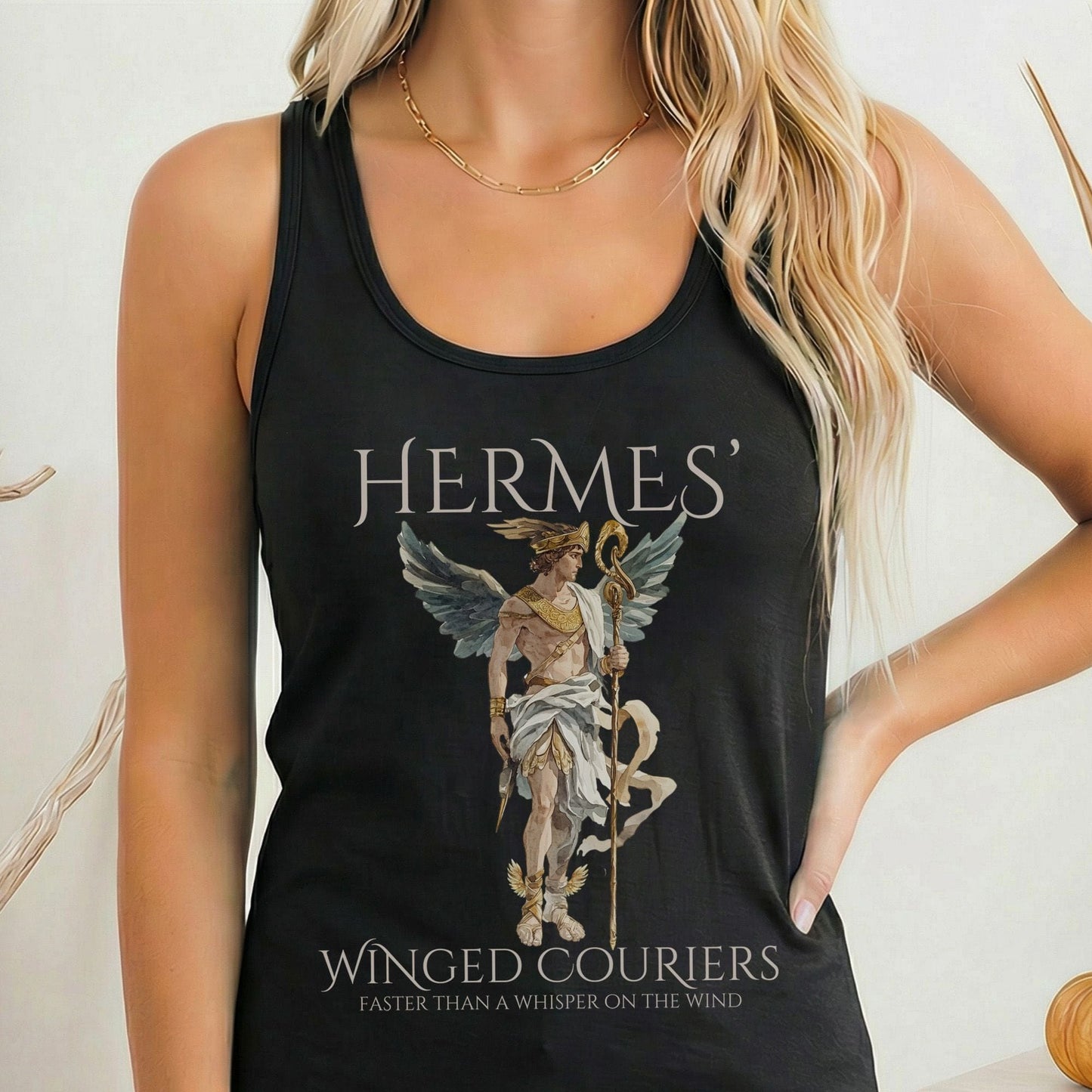 Tank Top Solid Black / XS Hermes' Winged Couriers Women's Racerback Tank Top The Mystic Eden