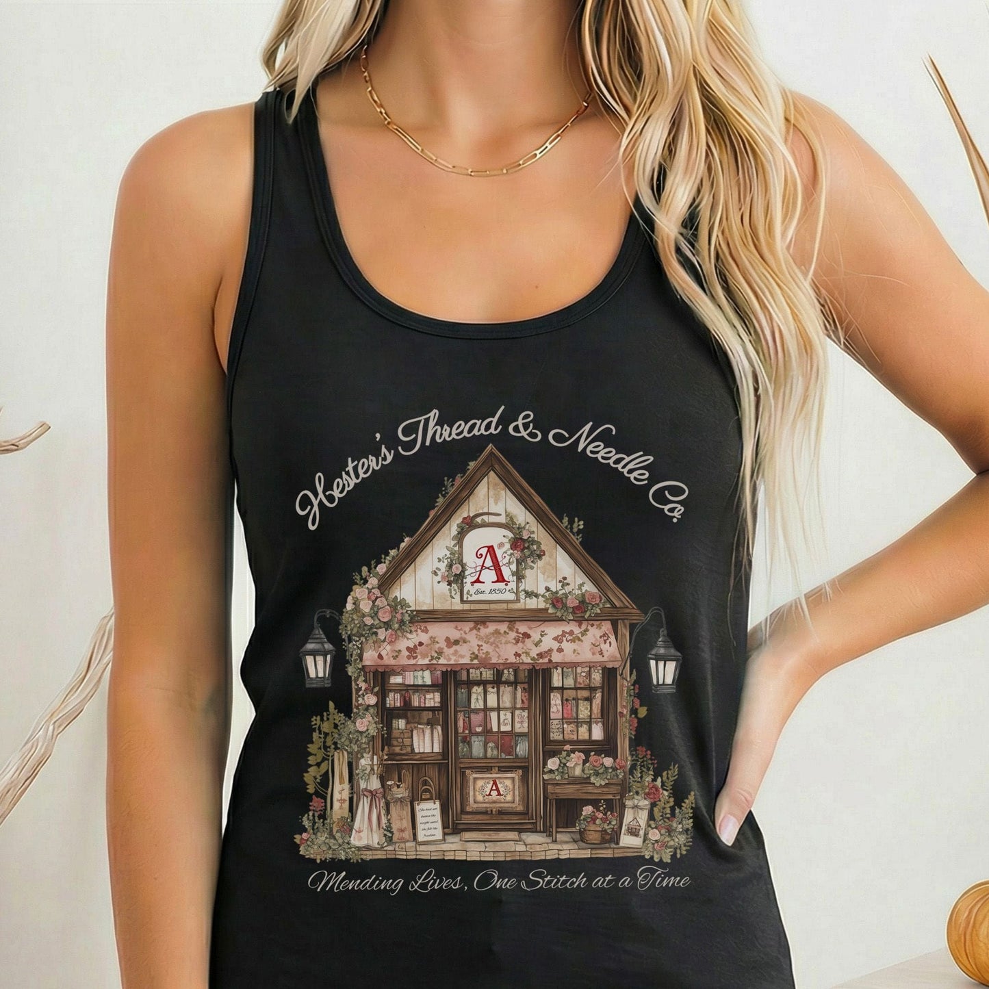 Tank Top Solid Black / XS Hester's Thread & Needle Co. Scarlet Letter Women's Racerback Tank Top The Mystic Eden