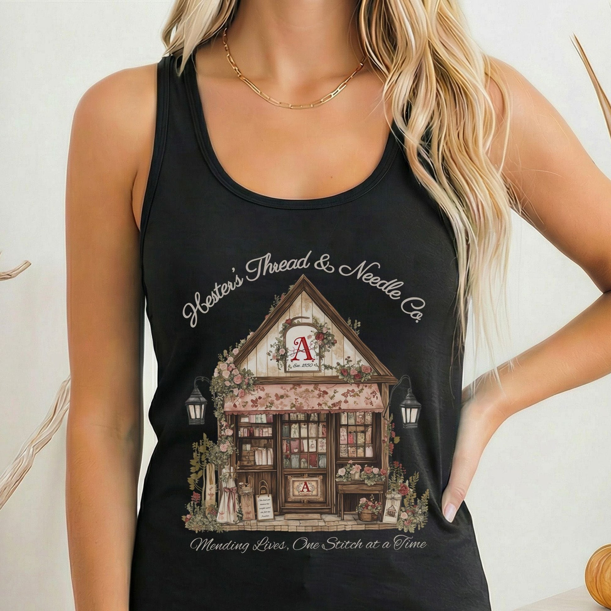 Tank Top Solid Black / XS Hester's Thread & Needle Co. Scarlet Letter Women's Racerback Tank Top The Mystic Eden