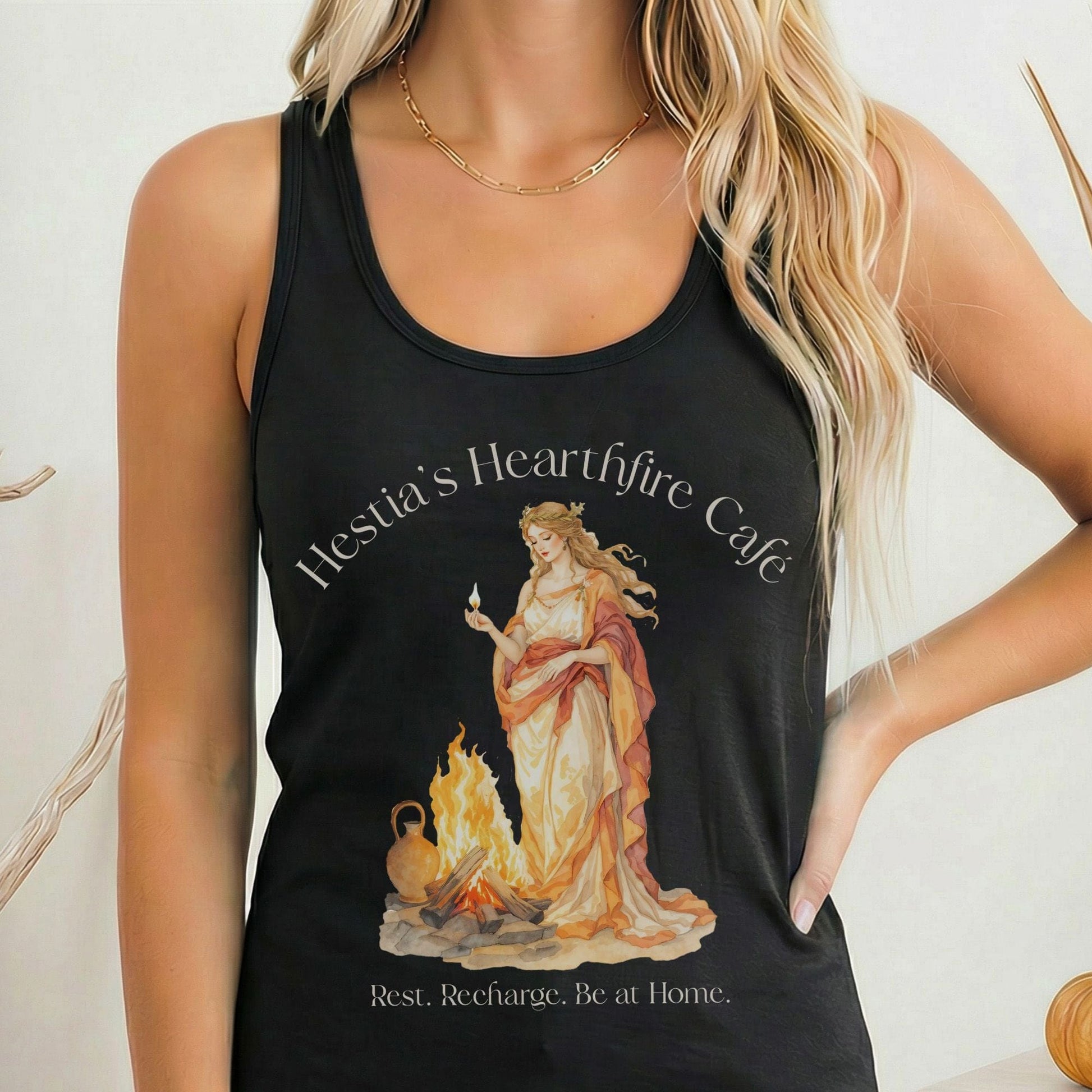 Tank Top Solid Black / XS Hestia's Hearthfire Café Goddess by the Fire Women's Lightweight Tank Top The Mystic Eden