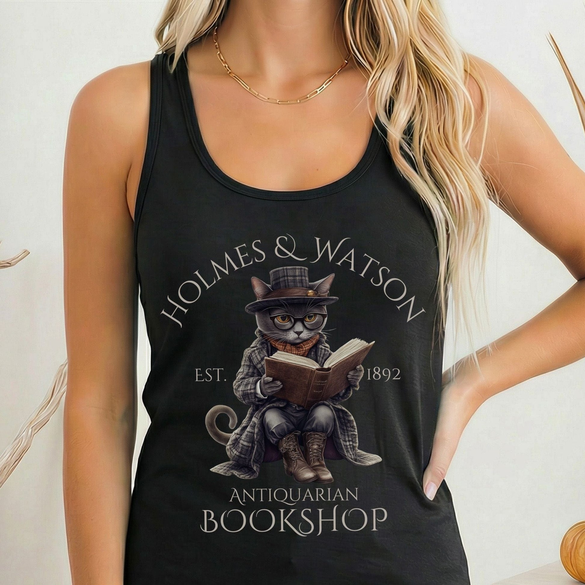 Tank Top Solid Black / XS Holmes & Watson Antiquarian Bookshop Sherlock Holmes Women's Racerback Tank Top The Mystic Eden