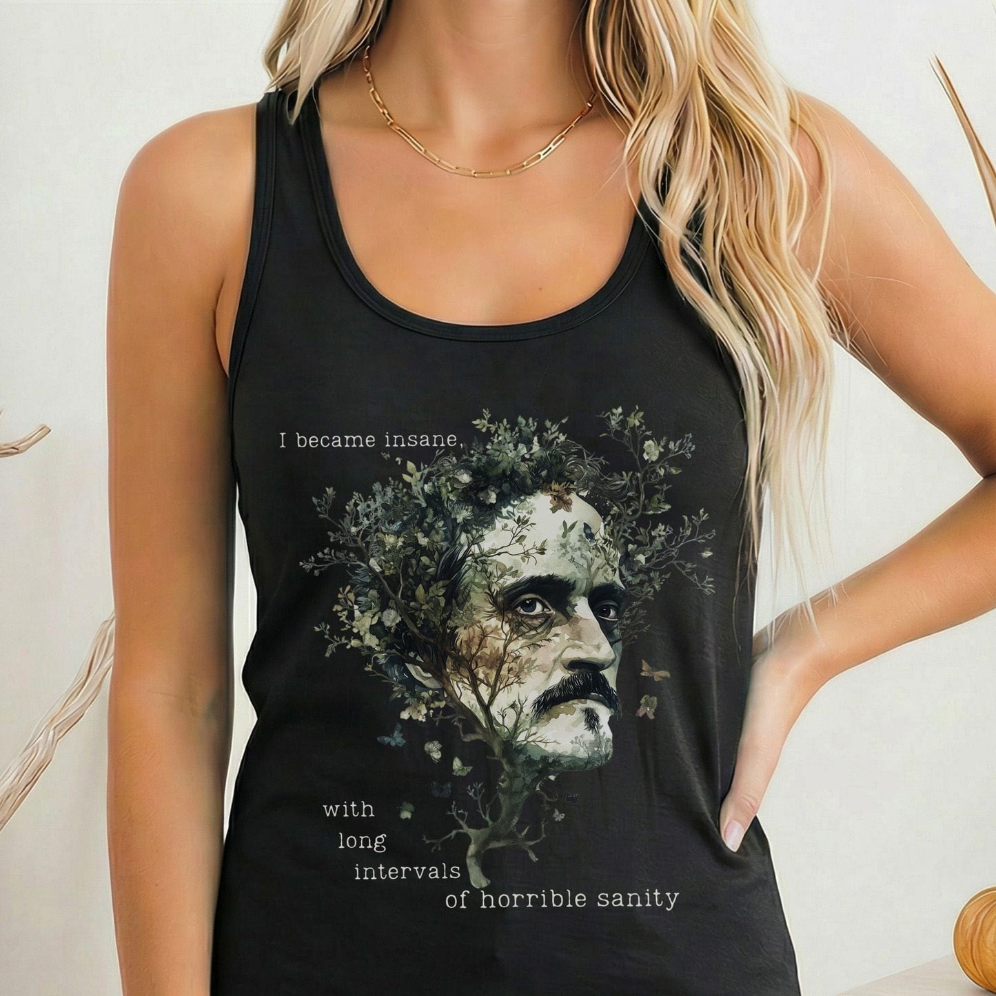 Tank Top Solid Black / XS I Became Insane Edgar Allan Poe Women's Racerback Tank Top The Mystic Eden