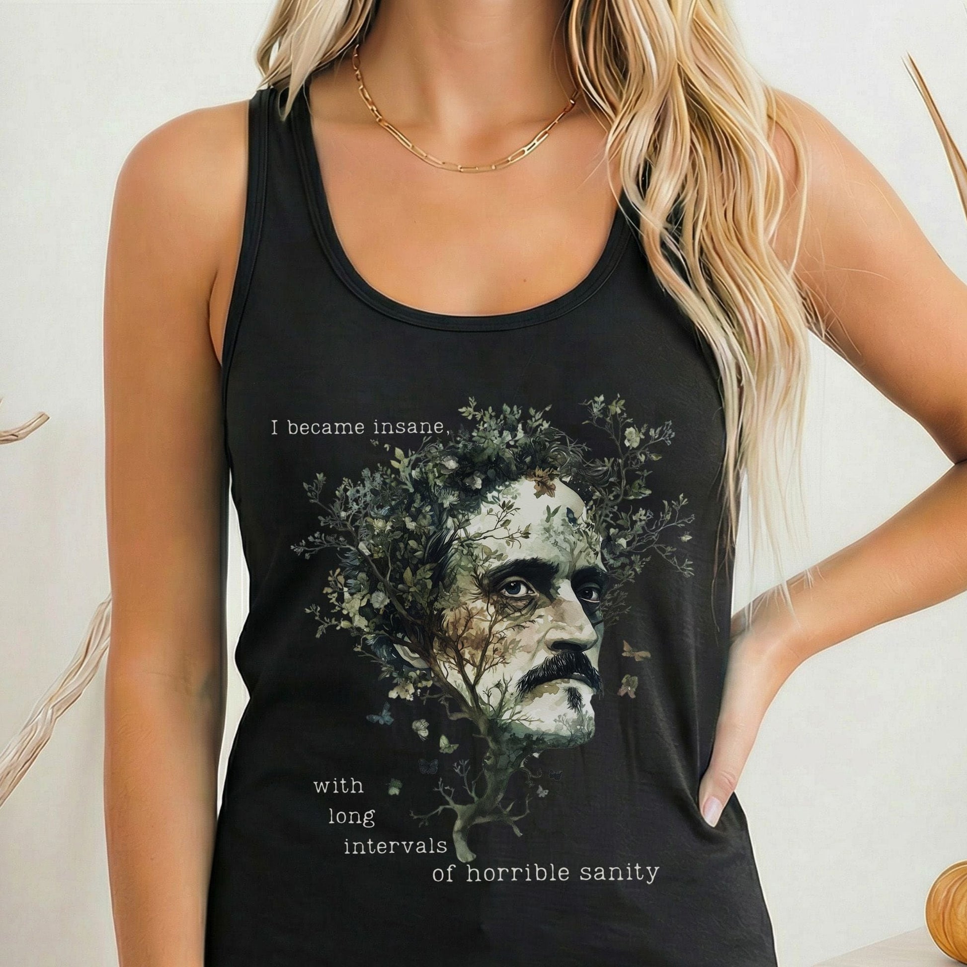 Tank Top Solid Black / XS I Became Insane Edgar Allan Poe Women's Racerback Tank Top The Mystic Eden