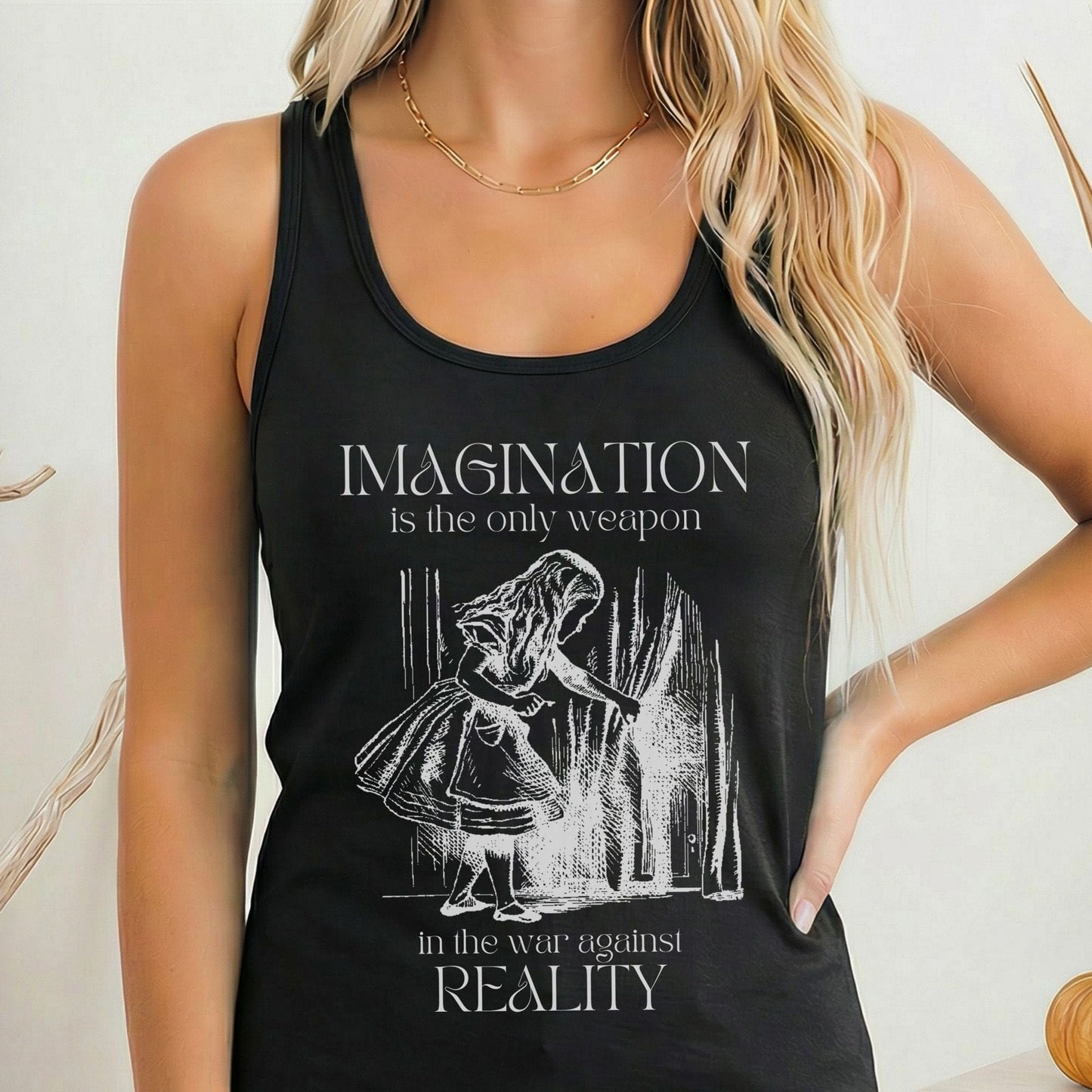 Tank Top Solid Black / XS Imagination is the Only Weapon in the War Against Reality Women's Racerback Tank Top The Mystic Eden