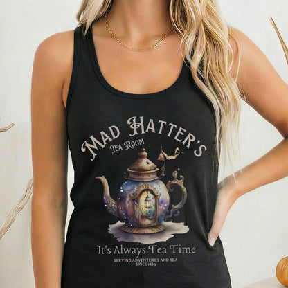 Tank Top Solid Black / XS It's Alway's Tea Time Mad Hatters Tea Room Women's Racerback Tank Top The Mystic Eden