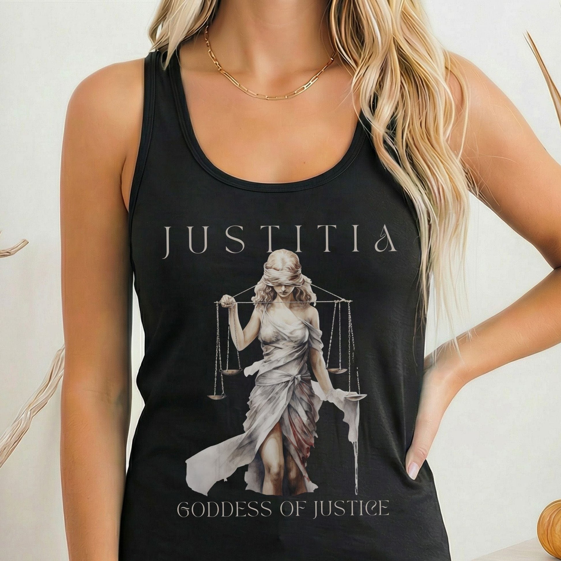 Tank Top Solid Black / XS Justitia Goddess of Justice Mythology Women's Racerback Tank Top The Mystic Eden