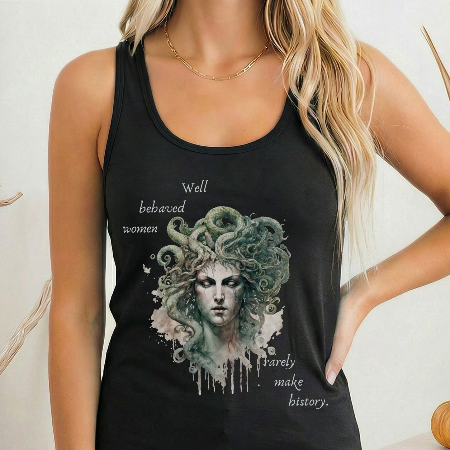 Tank Top Solid Black / XS Medusa Greek Mythology Women's Lightweight Racerback Tank Top The Mystic Eden