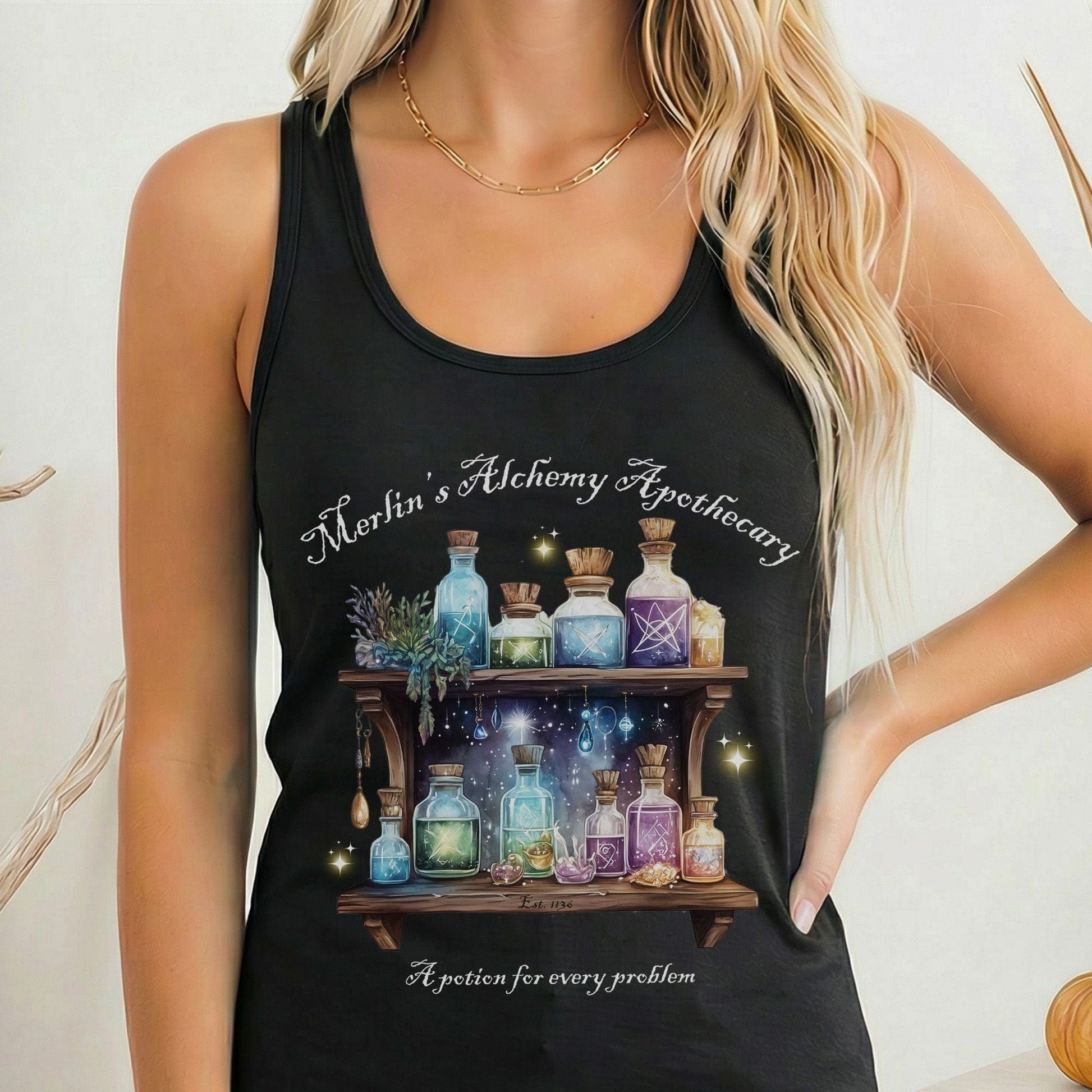 Tank Top Solid Black / XS Merlin's Alchemy Apothecary Women's Racerback Tank Top The Mystic Eden