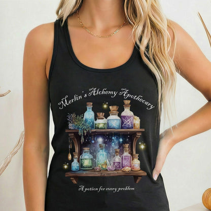 Tank Top Solid Black / XS Merlin's Alchemy Apothecary Women's Racerback Tank Top The Mystic Eden