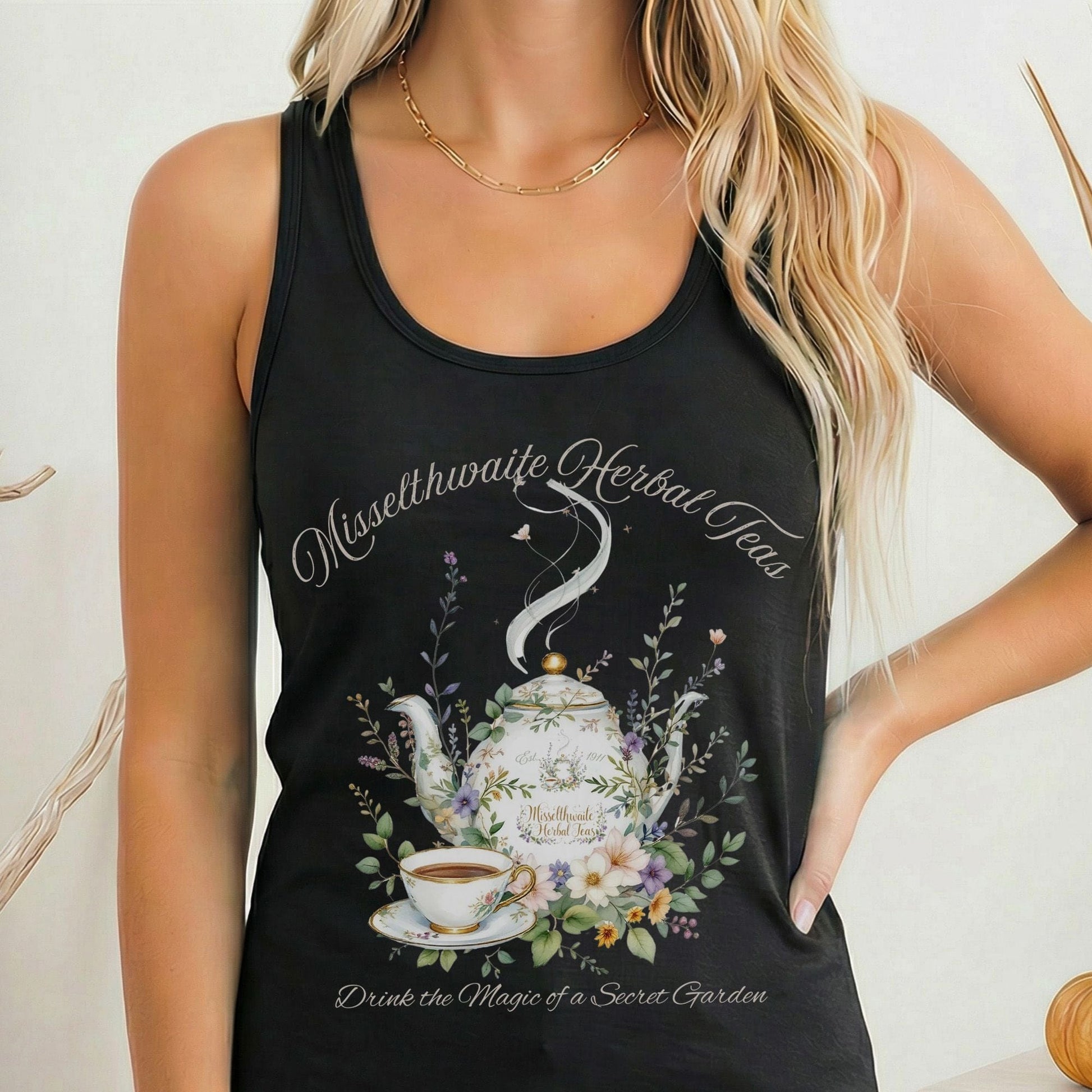 Tank Top Solid Black / XS Misselthwaite Herbal Tea The Secret Garden Women's Racerback Tank Top The Mystic Eden