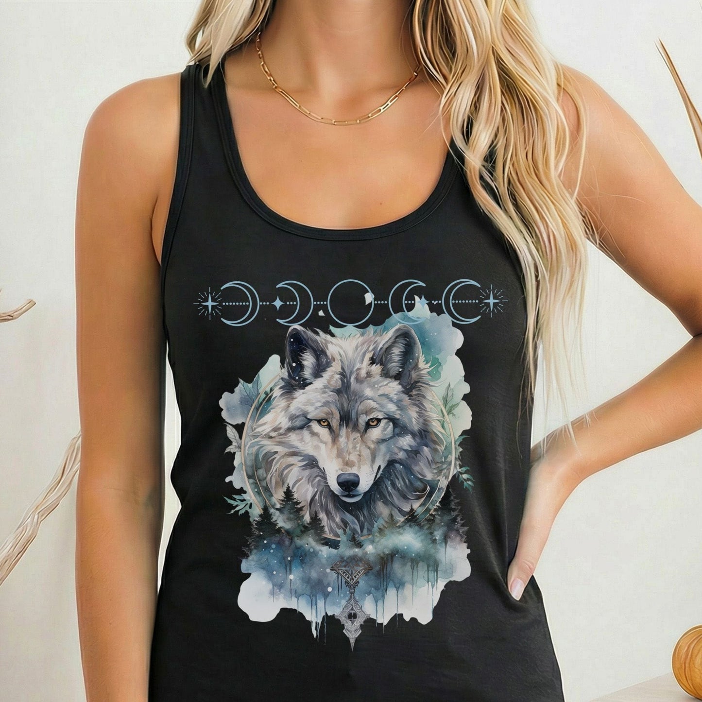 Tank Top Solid Black / XS Moonlit Wolf Women’s Racerback Tank Top The Mystic Eden