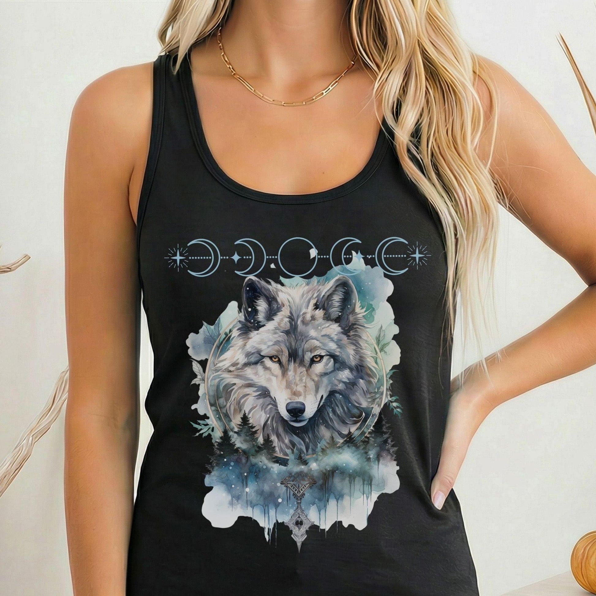 Tank Top Solid Black / XS Moonlit Wolf Women’s Racerback Tank Top The Mystic Eden