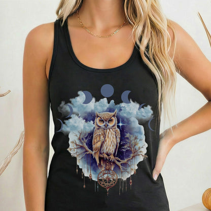 Tank Top Solid Black / XS Mystical Owl Women's Racerback Tank Top The Mystic Eden