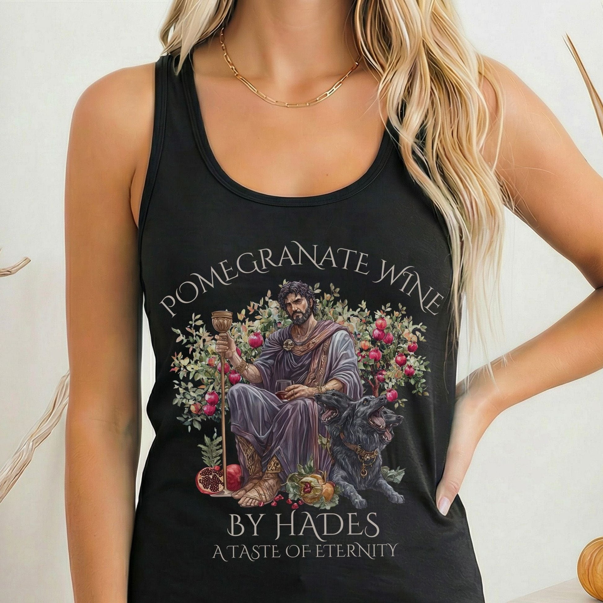 Tank Top Solid Black / XS Pomegranate Wine A Taste of Eternity Mythology Women's Racerback Tank Top The Mystic Eden