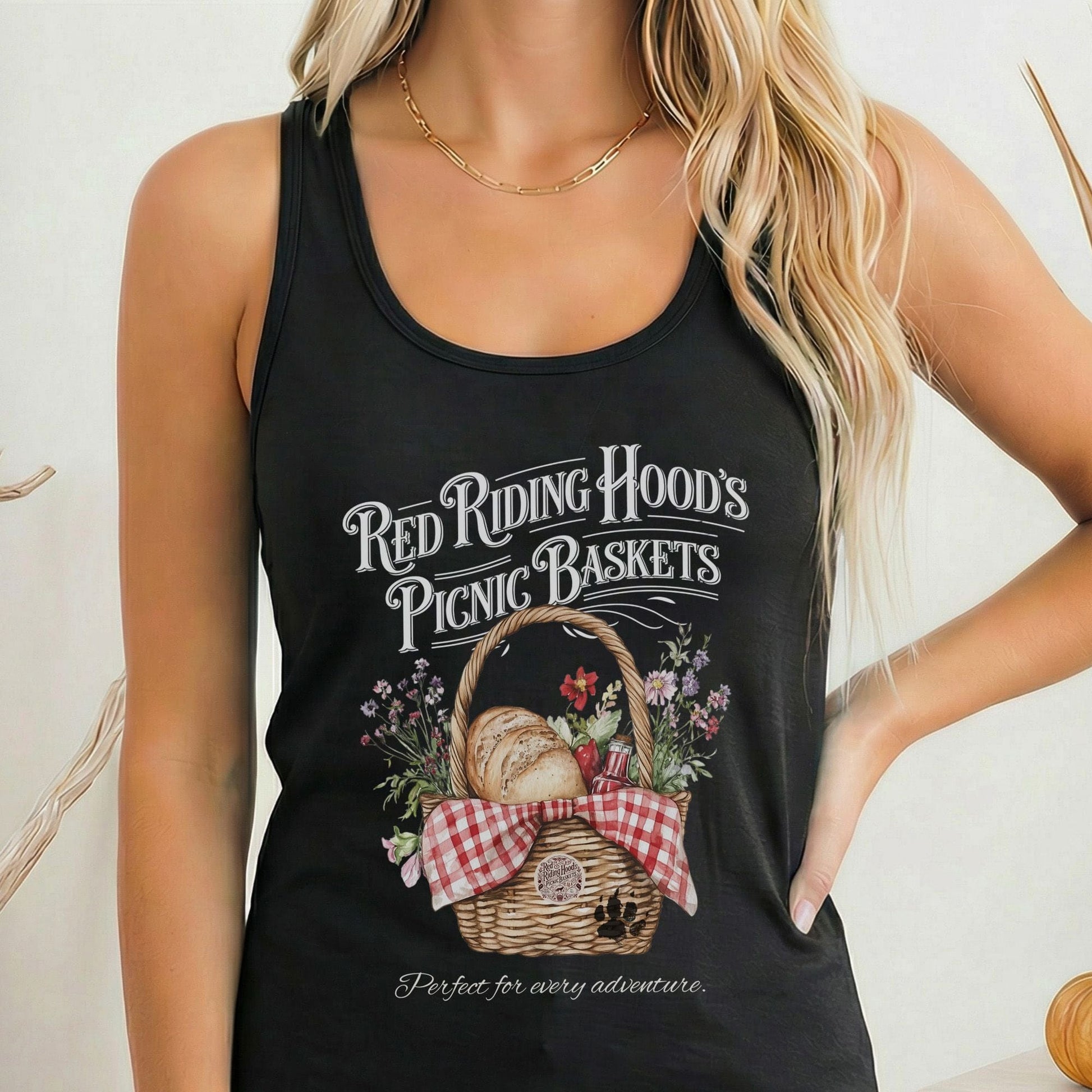 Tank Top Solid Black / XS Red Riding Hood's Picnic Baskets Women's Racerback Tank Top The Mystic Eden