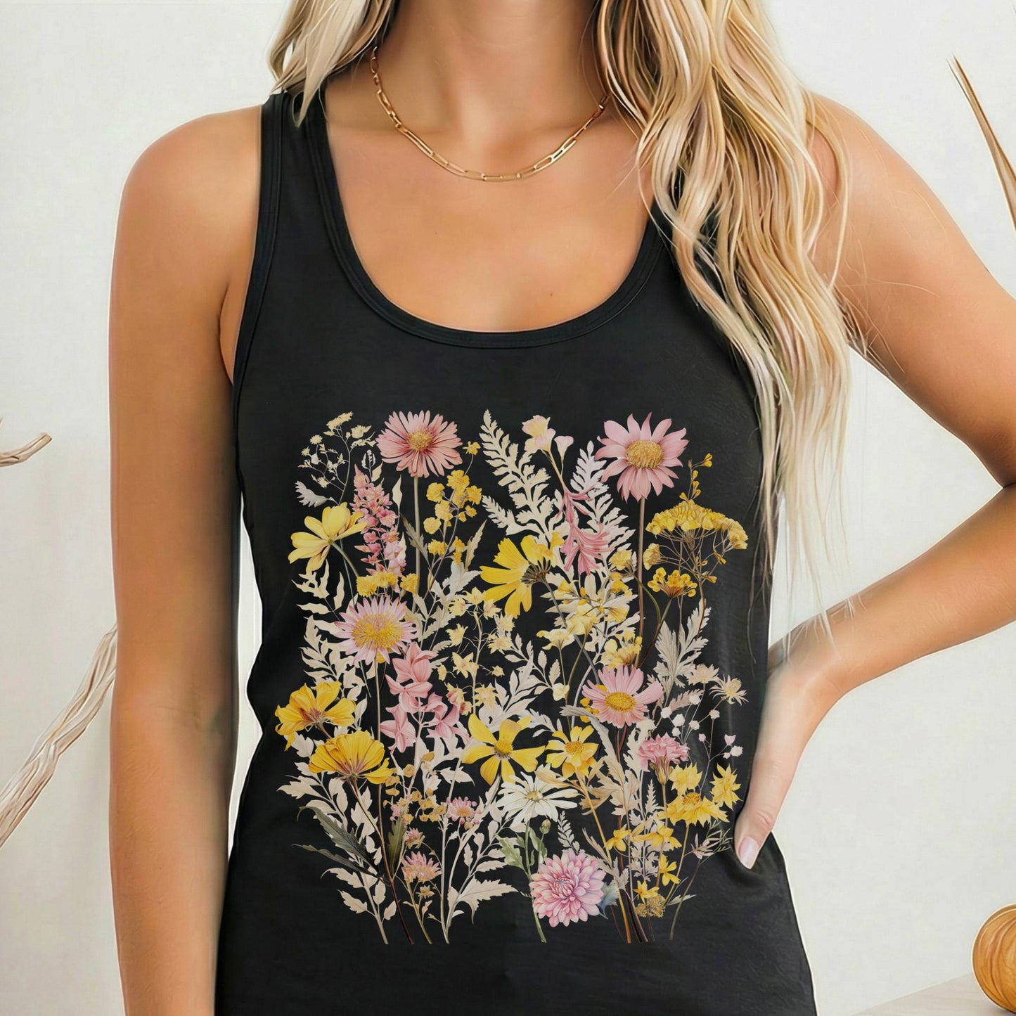 Tank Top Solid Black / XS Spring Floral Wildflower Women's Racerback Tank Top The Mystic Eden