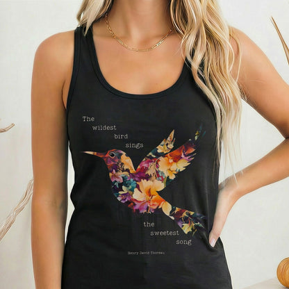 Tank Top Solid Black / XS The Wildest Bird Sings The Sweetest Song Thoreau Women's Racerback Tank Top The Mystic Eden