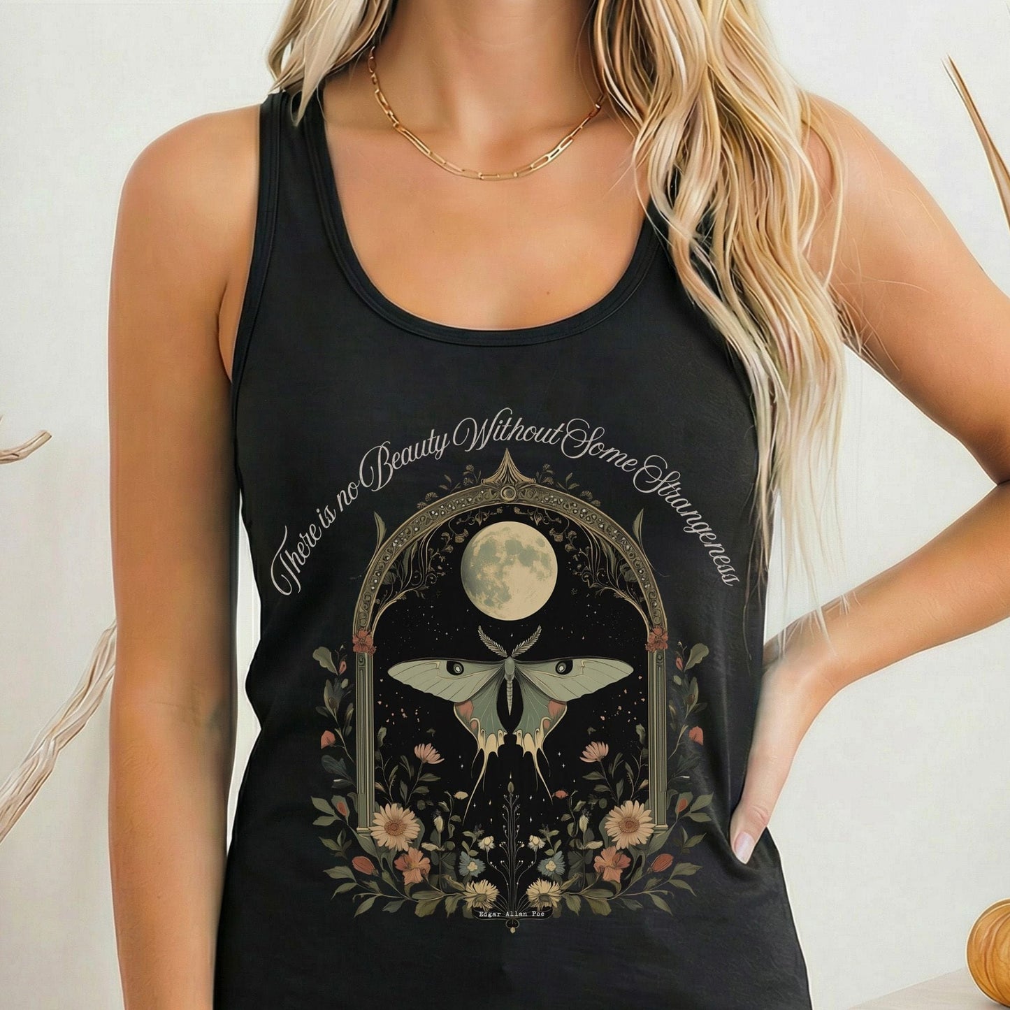Tank Top Solid Black / XS There is no Beauty Without Some Strangeness Poe Women's Racerback Tank Top The Mystic Eden