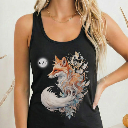 Tank Top Solid Black / XS Whimsical Fox Women's Racerback Lightweight Tank Top The Mystic Eden
