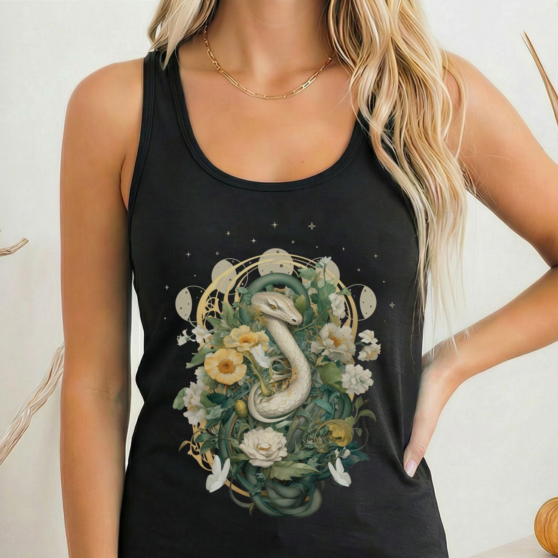 Tank Top Solid Black / XS Whimsical Snake Women's Racerback Tank Top The Mystic Eden