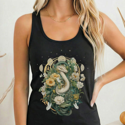 Tank Top Solid Black / XS Whimsical Snake Women's Racerback Tank Top The Mystic Eden