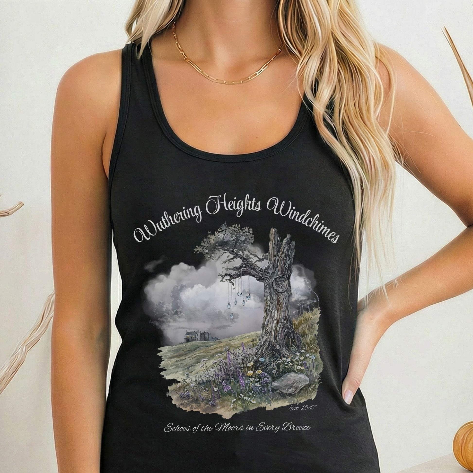 Tank Top Solid Black / XS Wuthering Heights Windchimes Women's Racerback Tank Top The Mystic Eden