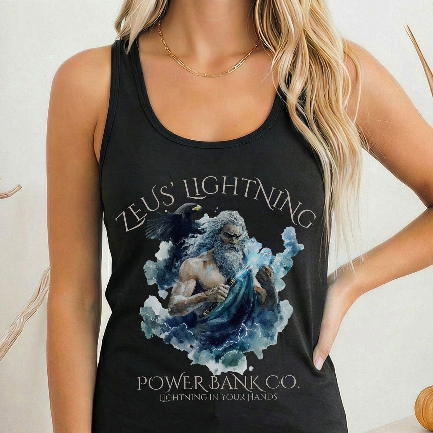 Tank Top Solid Black / XS Zeus' Lightning Power Bank Co. Women's Racerback Tank Top The Mystic Eden