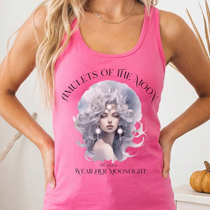 Tank Top Solid Hot Pink / XS Amulets of the Moon Selene Goddess Women's Racerback Tank Top The Mystic Eden