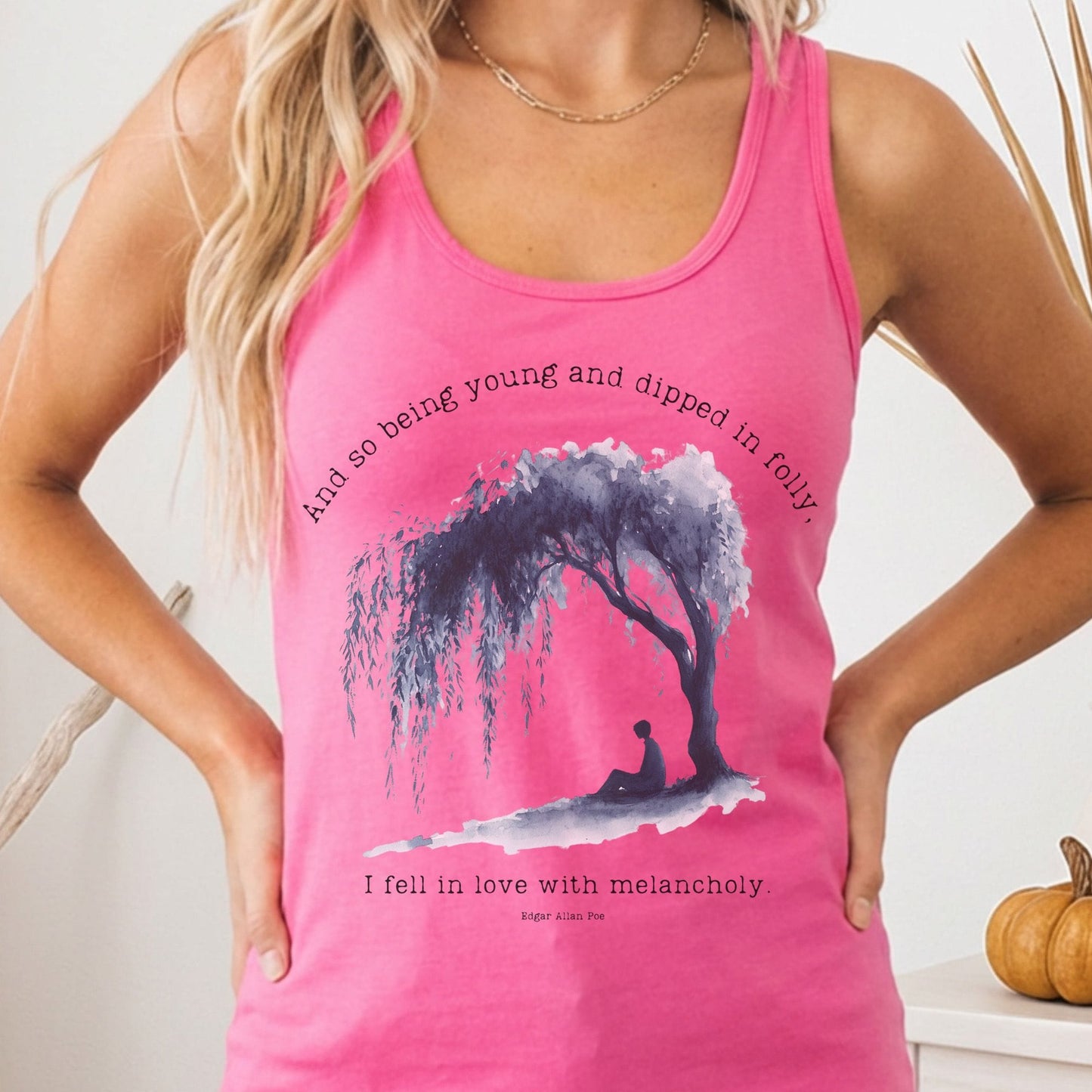 Tank Top Solid Hot Pink / XS And So Being Young Edgar Allan Poe Women's Racerback Tank Top The Mystic Eden