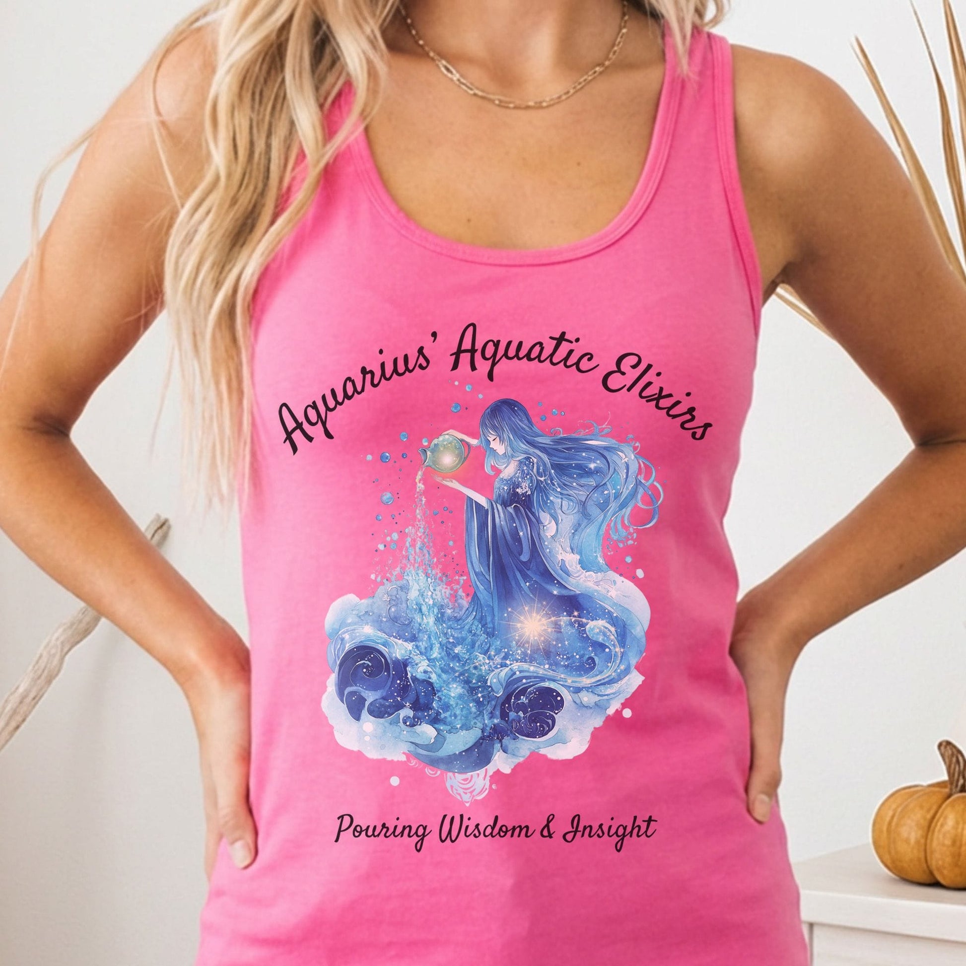 Tank Top Solid Hot Pink / XS Aquarius' Aquatic Elixirs Zodiac Women's Racerback Tank Top The Mystic Eden