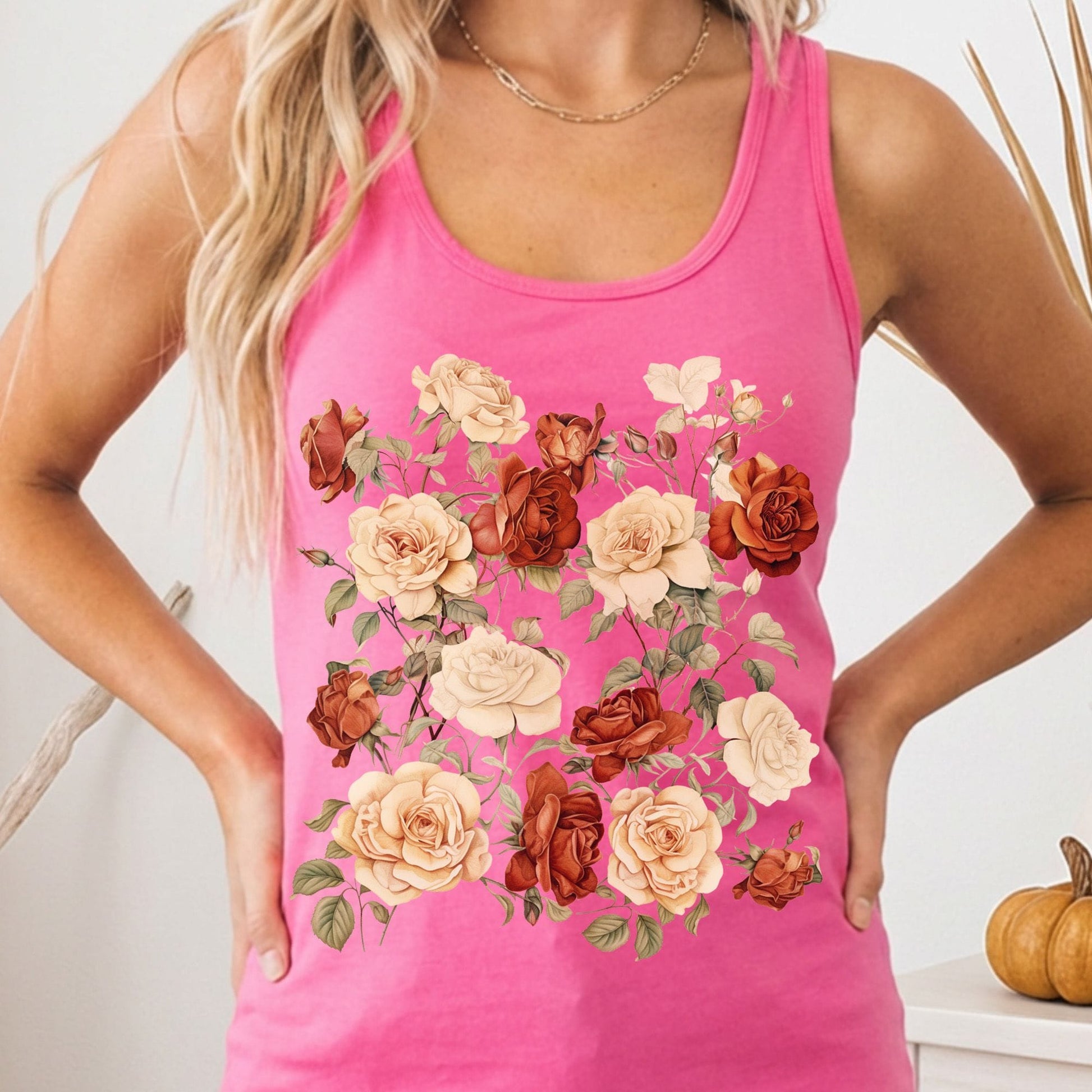 Tank Top Solid Hot Pink / XS Dark Academia Roses Women's Racerback Tank Top The Mystic Eden