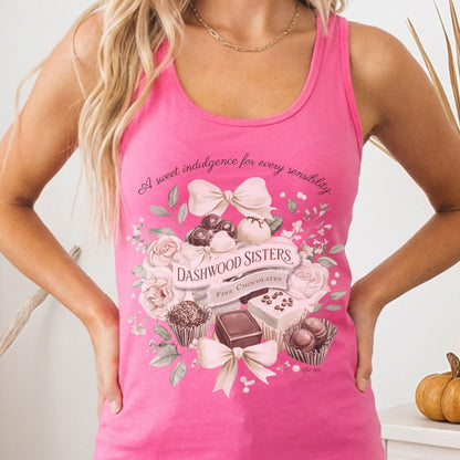Tank Top Solid Hot Pink / XS Dashwood Sisters Fine Chocolates Sense and Sensibility Women's Racerback Tank Top The Mystic Eden