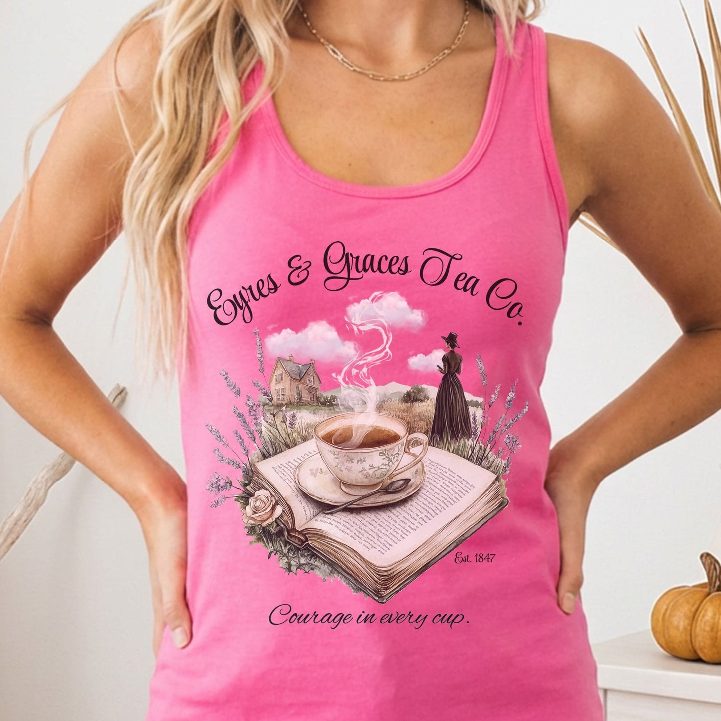 Tank Top Solid Hot Pink / XS Eyres & Graces Tea Co Jane Eyre Women's Racerback Tank Top The Mystic Eden