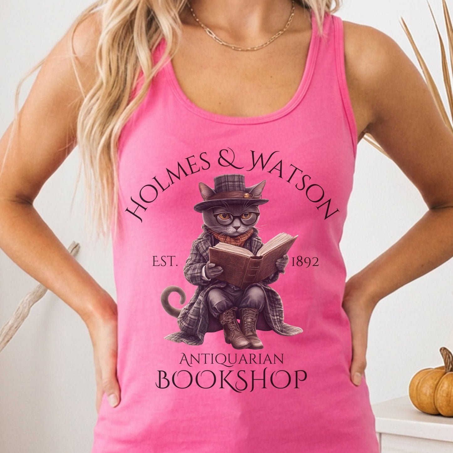 Tank Top Solid Hot Pink / XS Holmes & Watson Antiquarian Bookshop Sherlock Holmes Women's Racerback Tank Top The Mystic Eden